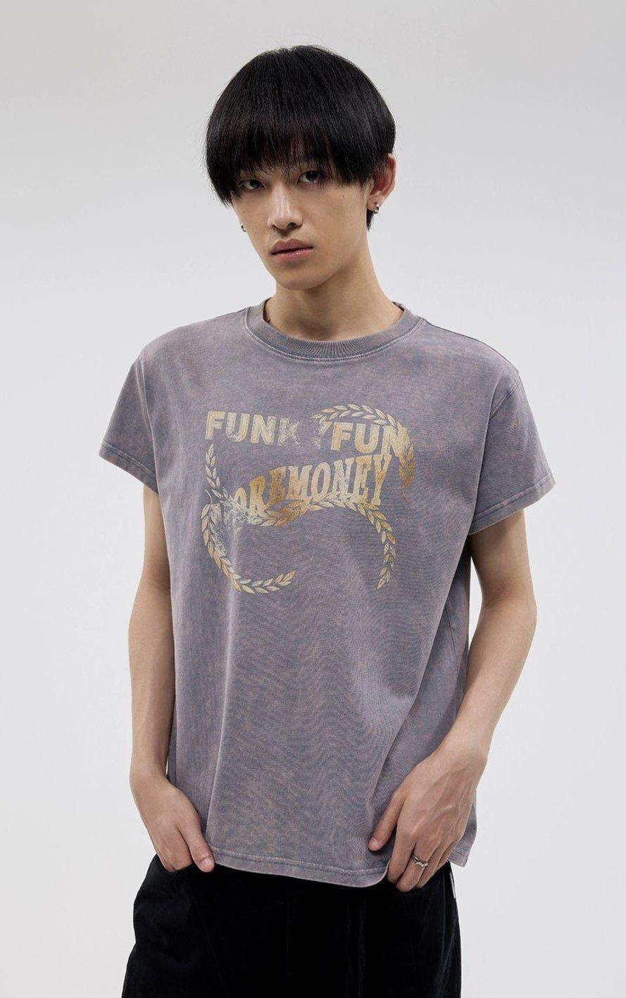 Washed Text Print T-Shirt Korean Street Fashion T-Shirt By Funky Fun Shop Online at OH Vault