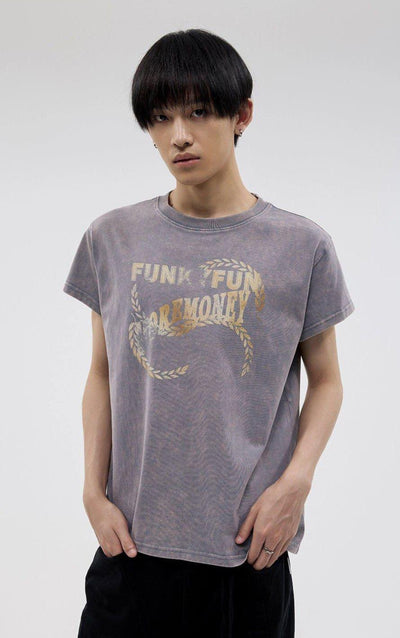 Washed Text Print T-Shirt Korean Street Fashion T-Shirt By Funky Fun Shop Online at OH Vault