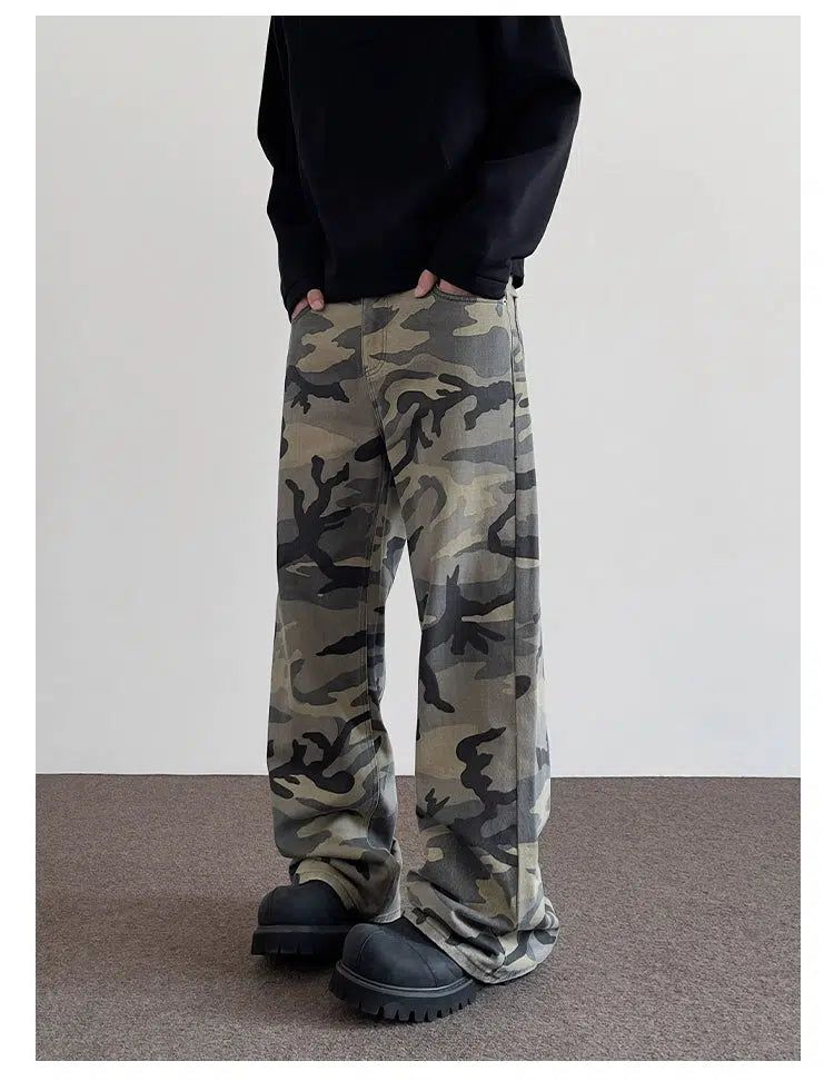 Camouflage Flared Slim Pants Korean Street Fashion Pants By A PUEE Shop Online at OH Vault