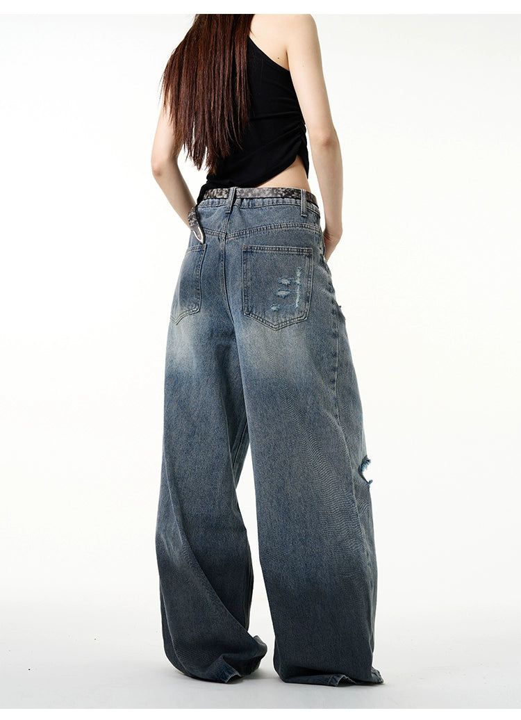 Washed & Ripped Knee Jeans Korean Street Fashion Jeans By 77Flight Shop Online at OH Vault