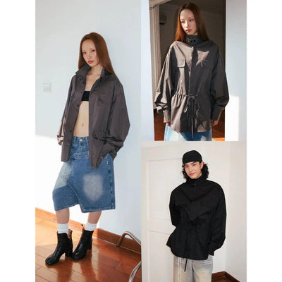 Midi Waist Drawstring Shirt Korean Street Fashion Shirt By Funky Fun Shop Online at OH Vault