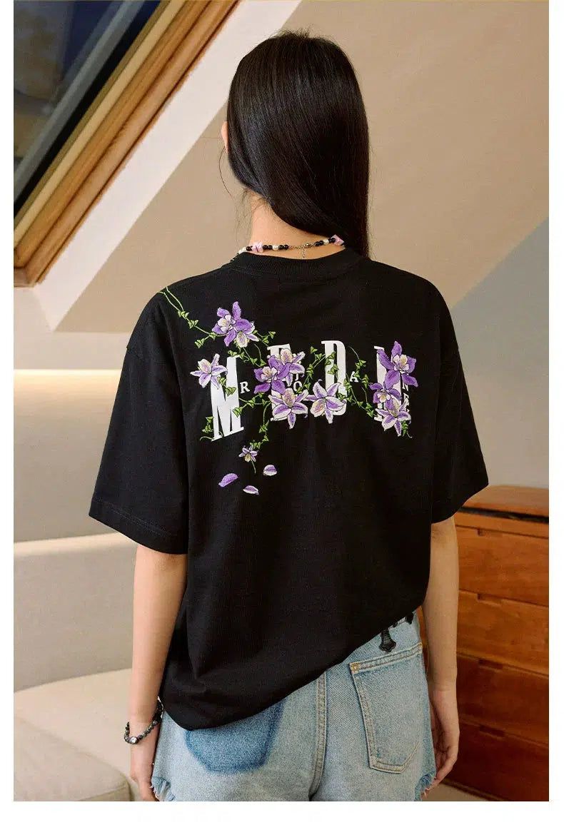 Floral Vines Embroidery T-Shirt Korean Street Fashion T-Shirt By Mr Enjoy Da Money Shop Online at OH Vault