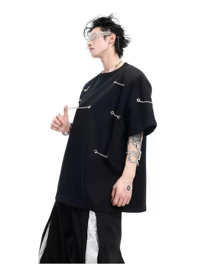 Scattered Chain Holes T-Shirt Korean Street Fashion T-Shirt By Argue Culture Shop Online at OH Vault