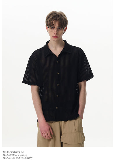 Mesh Textured Buttoned Shirt Korean Street Fashion Shirt By MaxDstr Shop Online at OH Vault