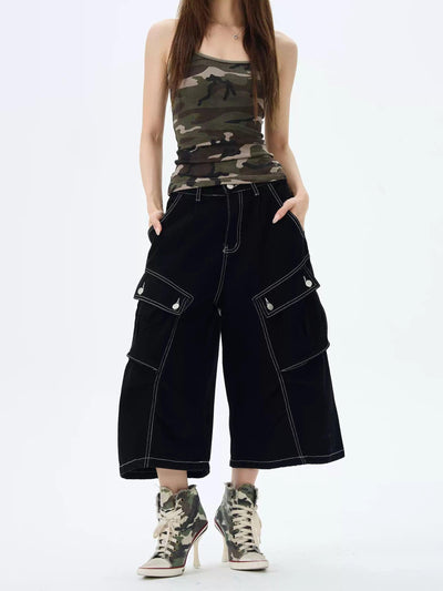 Chic Stitched Cargo Denim Shorts Korean Street Fashion Shorts By 77Flight Shop Online at OH Vault