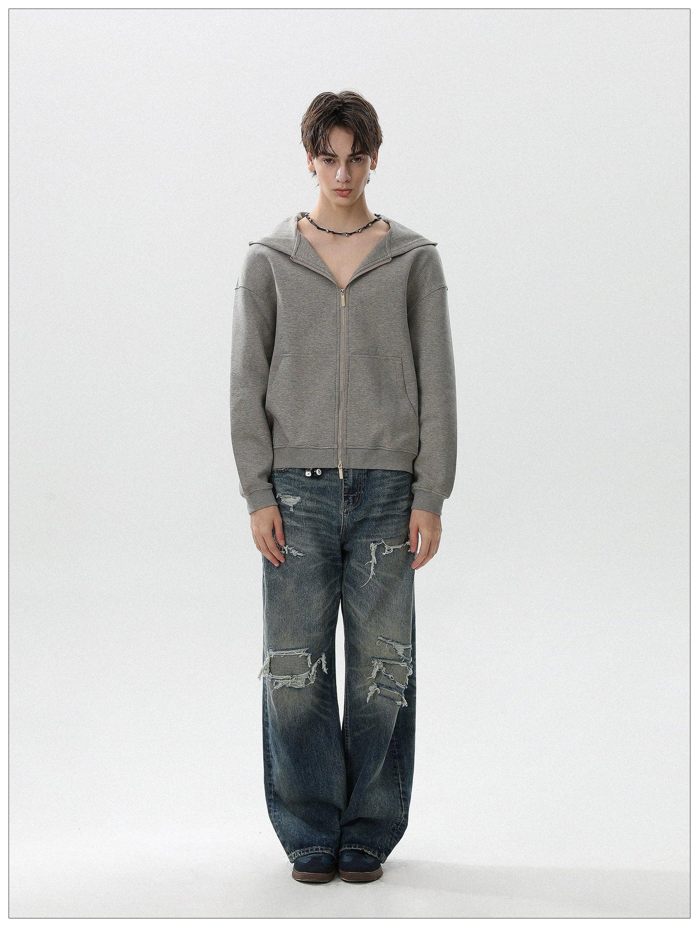 Dual-End Zip-Up Hoodie Korean Street Fashion Hoodie By Mr Nearly Shop Online at OH Vault