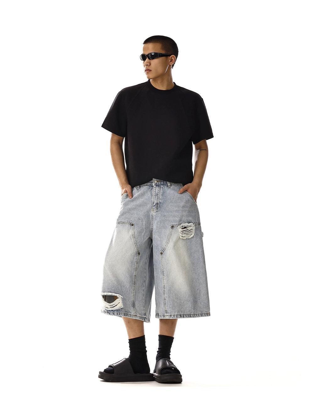 Ripped & Washed Denim Shorts Korean Street Fashion Shorts By MEBXX Shop Online at OH Vault