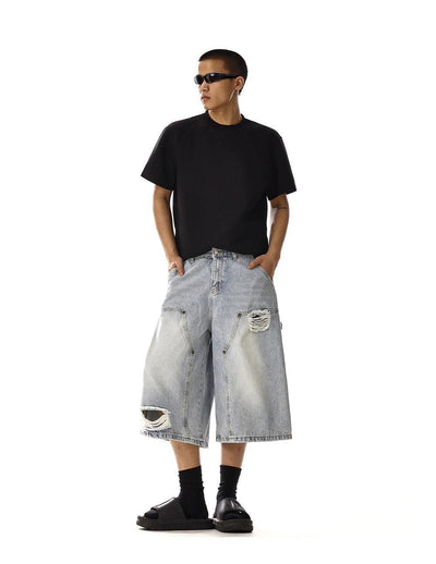 Ripped & Washed Denim Shorts Korean Street Fashion Shorts By MEBXX Shop Online at OH Vault