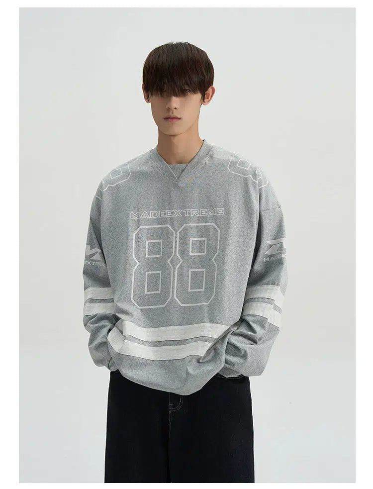 Sports Style Jersey Crewneck Korean Street Fashion Crewneck By A PUEE Shop Online at OH Vault