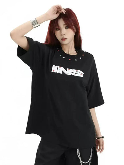 Detailed Logo Print T-Shirt Korean Street Fashion T-Shirt By INS Korea Shop Online at OH Vault