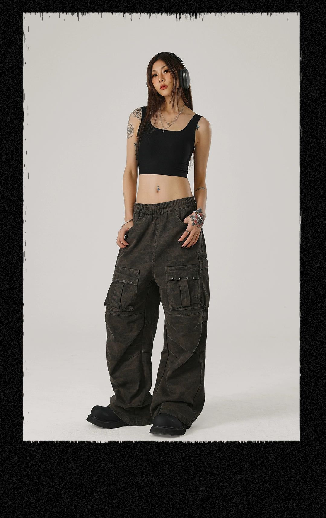 Gartered Camouflage Cargo Pants Korean Street Fashion Pants By JHYQ Shop Online at OH Vault