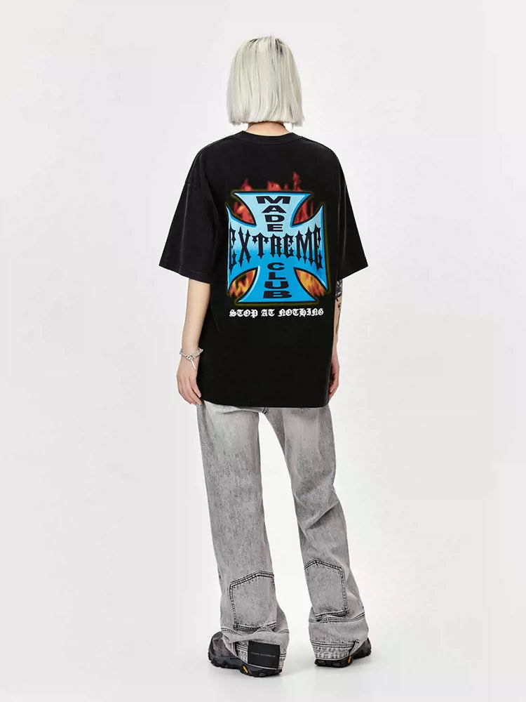 Glowing Cross Logo T-Shirt Korean Street Fashion T-Shirt By Made Extreme Shop Online at OH Vault