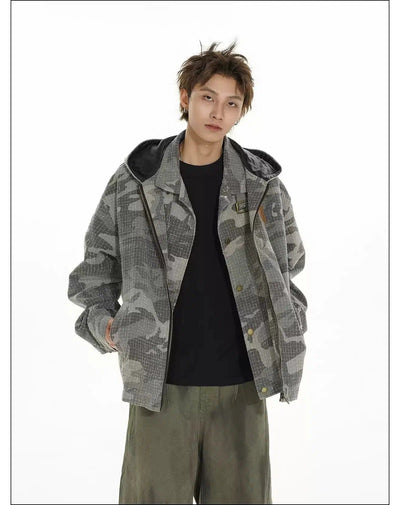 Buckled Neck Strap Camo Hooded Jacket Korean Street Fashion Jacket By Mr Nearly Shop Online at OH Vault