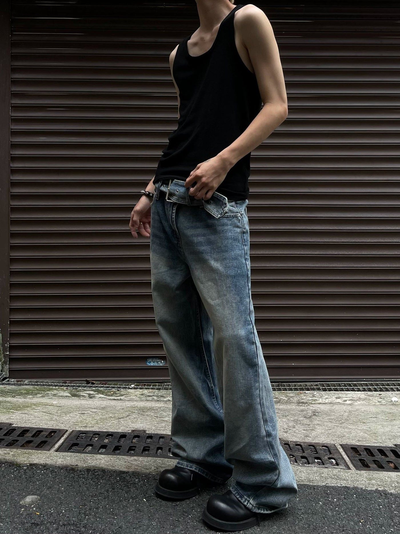 Washed Belted Strap Jeans Korean Street Fashion Jeans By MaxDstr Shop Online at OH Vault