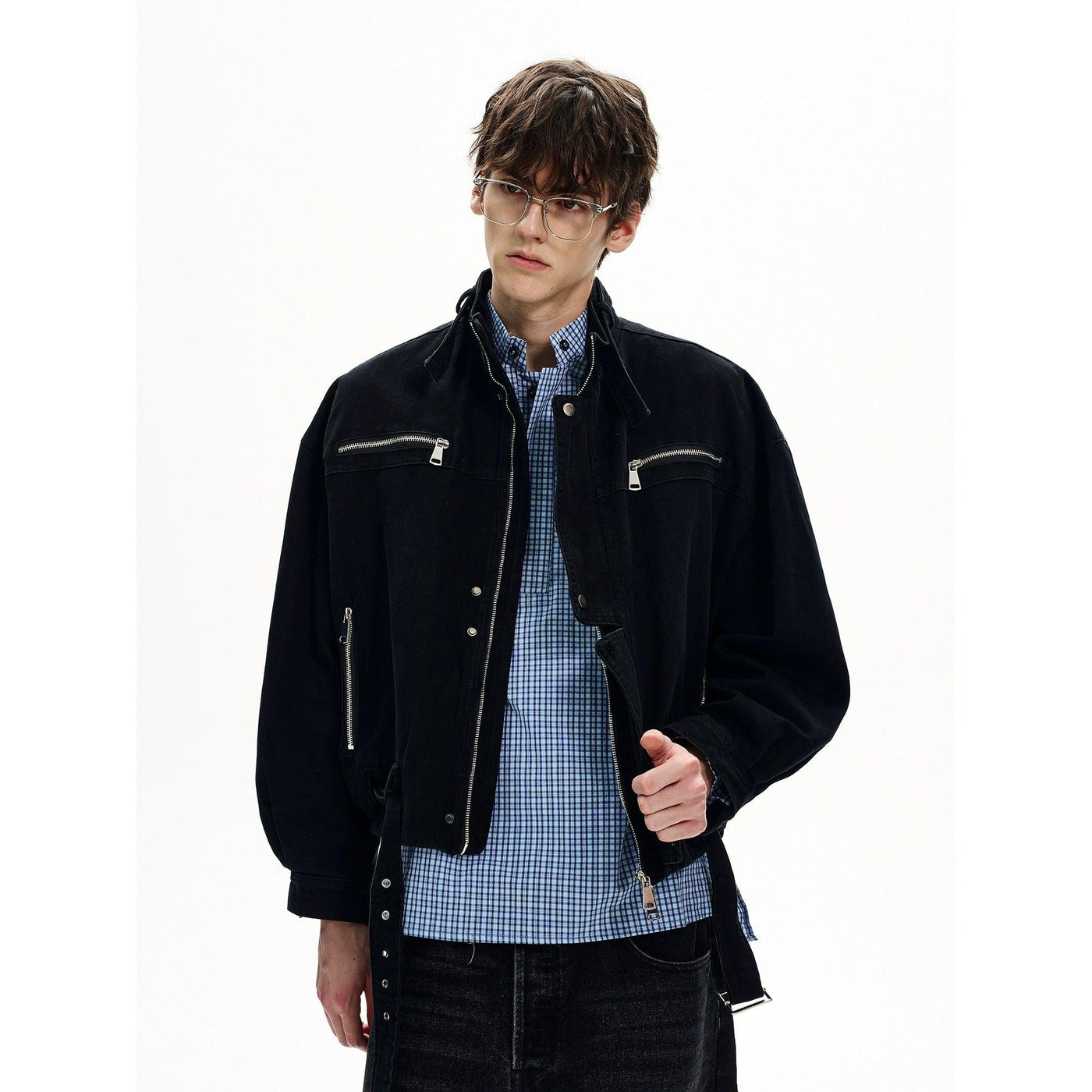 Zipped Pocket Buckled Strap Short Jacket Korean Street Fashion Jacket By MaxDstr Shop Online at OH Vault