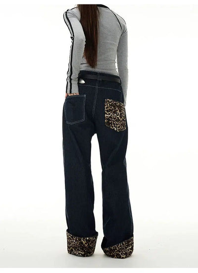 Leopard Fold Hem Jeans Korean Street Fashion Jeans By 77Flight Shop Online at OH Vault