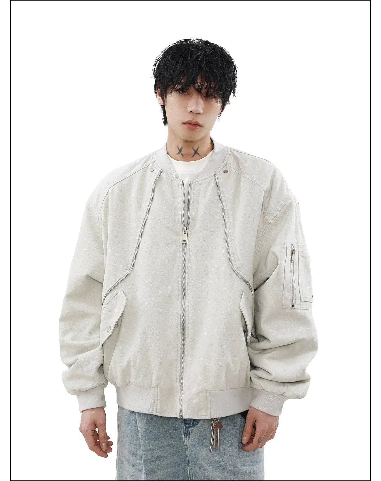 Zipped Detail Ribbed Hem Jacket Korean Street Fashion Jacket By Mr Nearly Shop Online at OH Vault