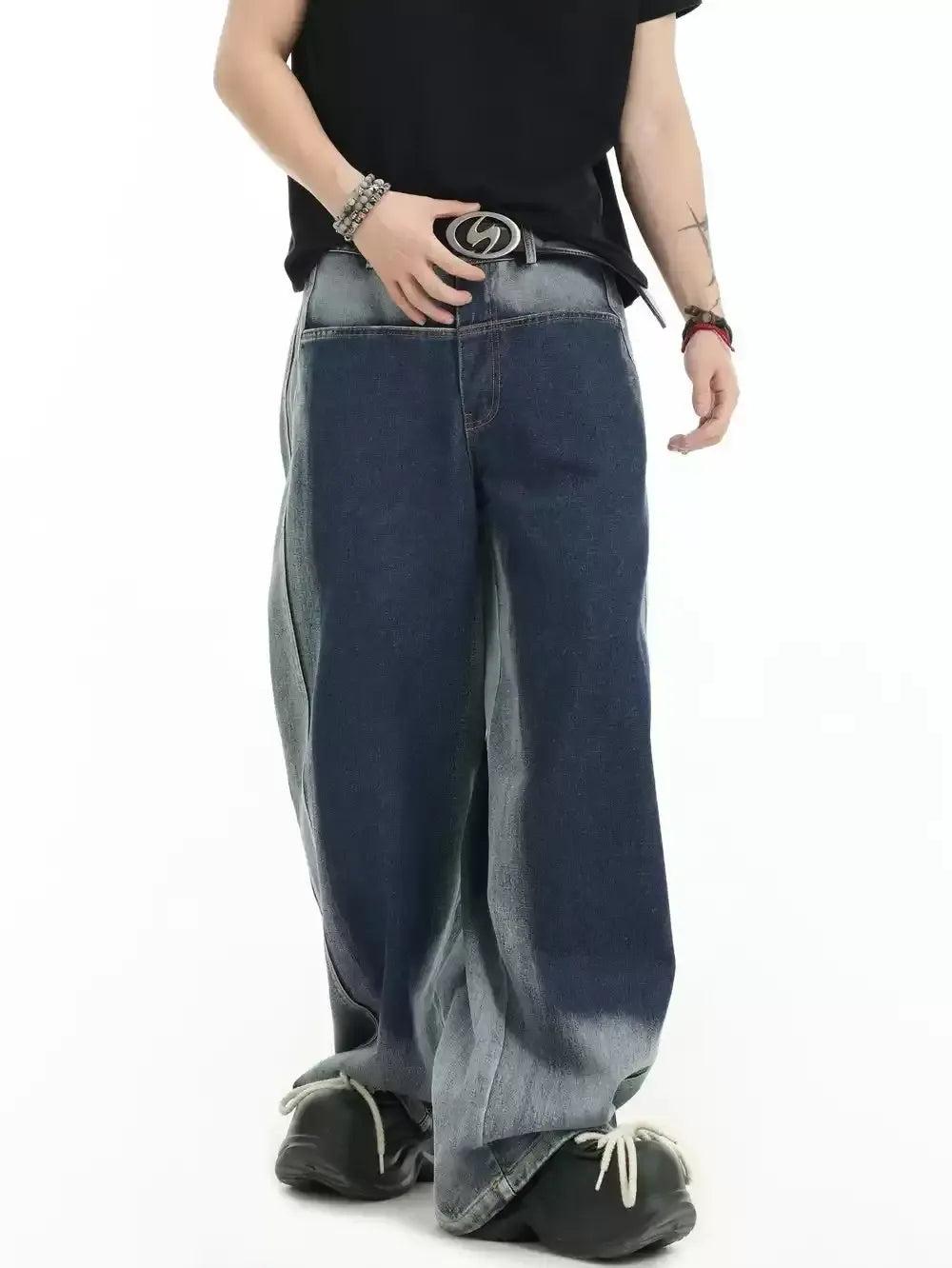 Spliced Irregular Faded Jeans Korean Street Fashion Jeans By INS Korea Shop Online at OH Vault