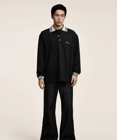 Striped Collar Long Sleeves Polo Korean Street Fashion Polo By Opicloth Shop Online at OH Vault