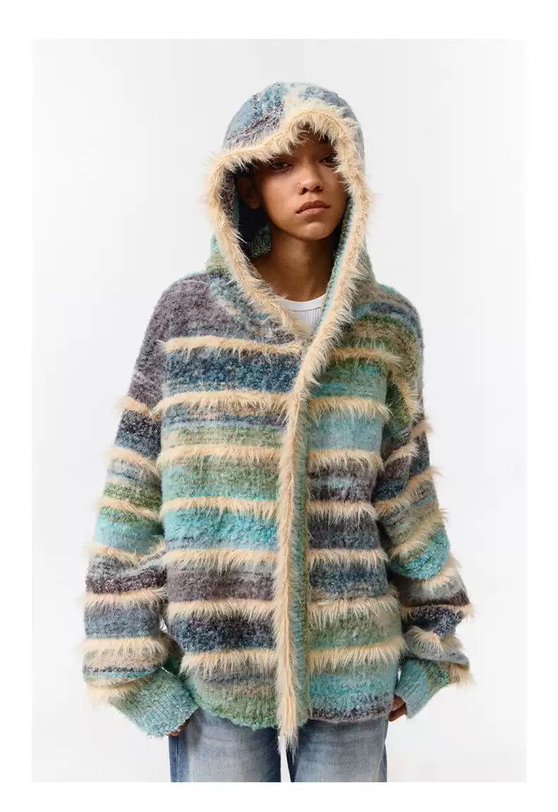 Fur Lines Hooded Sweater Korean Street Fashion Sweater By Conp Conp Shop Online at OH Vault