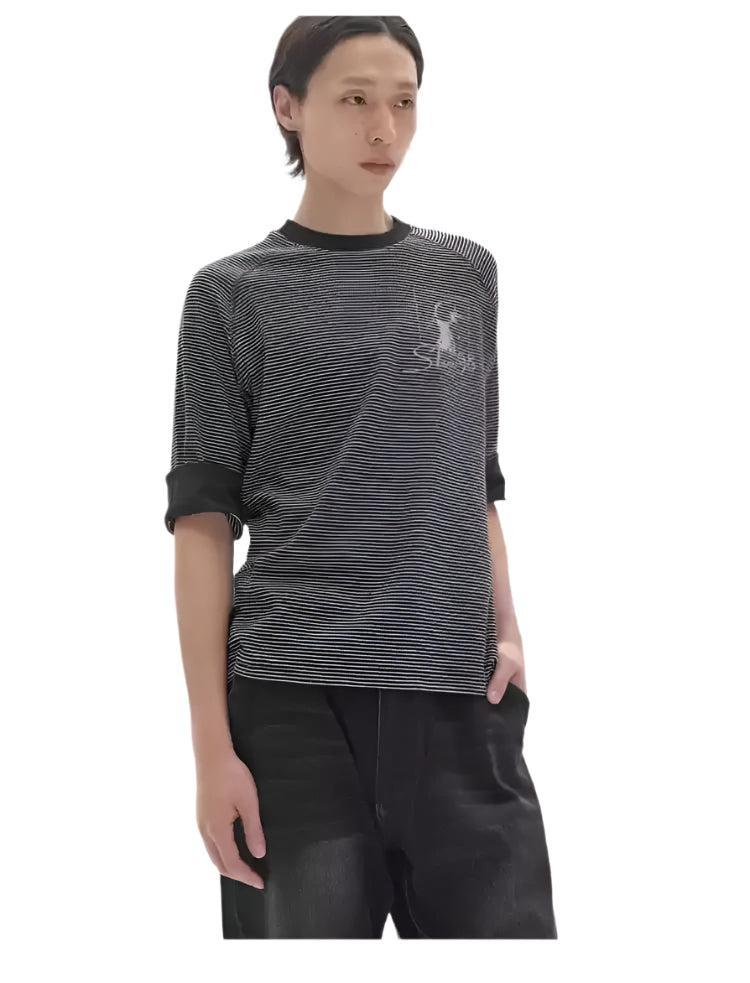 Pinstripe Mid-Length Sleeve T-Shirt Korean Street Fashion T-Shirt By Pioneer of Heroism Shop Online at OH Vault