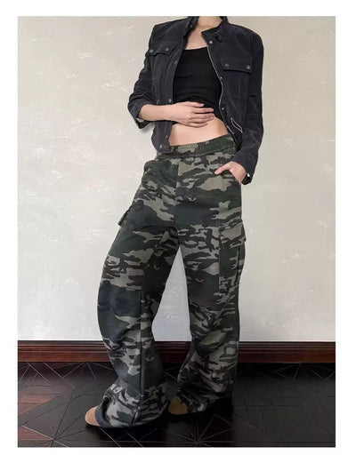 Elastic Waist Camouflage Cargo Pants Korean Street Fashion Pants By A PUEE Shop Online at OH Vault