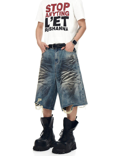 Ink Smudges Distressed Denim Shorts Korean Street Fashion Shorts By Blacklists Shop Online at OH Vault