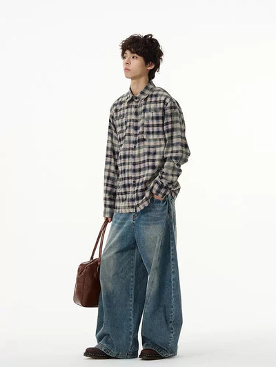 Vintage Plaid Long Sleeve Shirt Korean Street Fashion Shirt By 77Flight Shop Online at OH Vault