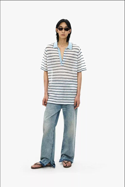 Sheer Striped Relax Fit Polo Korean Street Fashion Polo By Mason Prince Shop Online at OH Vault