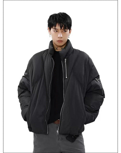 Stand Collar Zip Detail Puffer Jacket Korean Street Fashion Jacket By Mr Nearly Shop Online at OH Vault