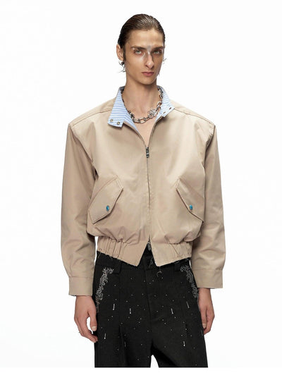 Stand Collar Striped Boxy Jacket Korean Street Fashion Jacket By Argue Culture Shop Online at OH Vault