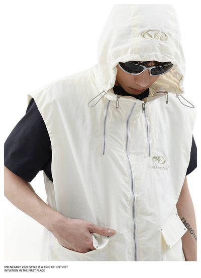 Zipper Detail Hooded Vest Korean Street Fashion Vest By Mr Nearly Shop Online at OH Vault