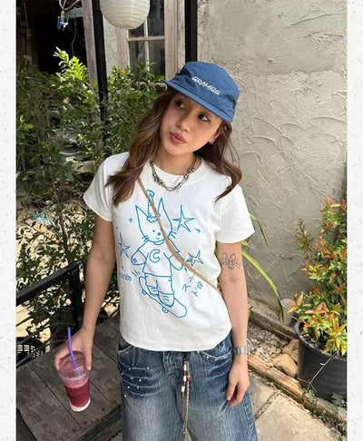 Cat Doodle Print T-Shirt Korean Street Fashion T-Shirt By Made Extreme Shop Online at OH Vault