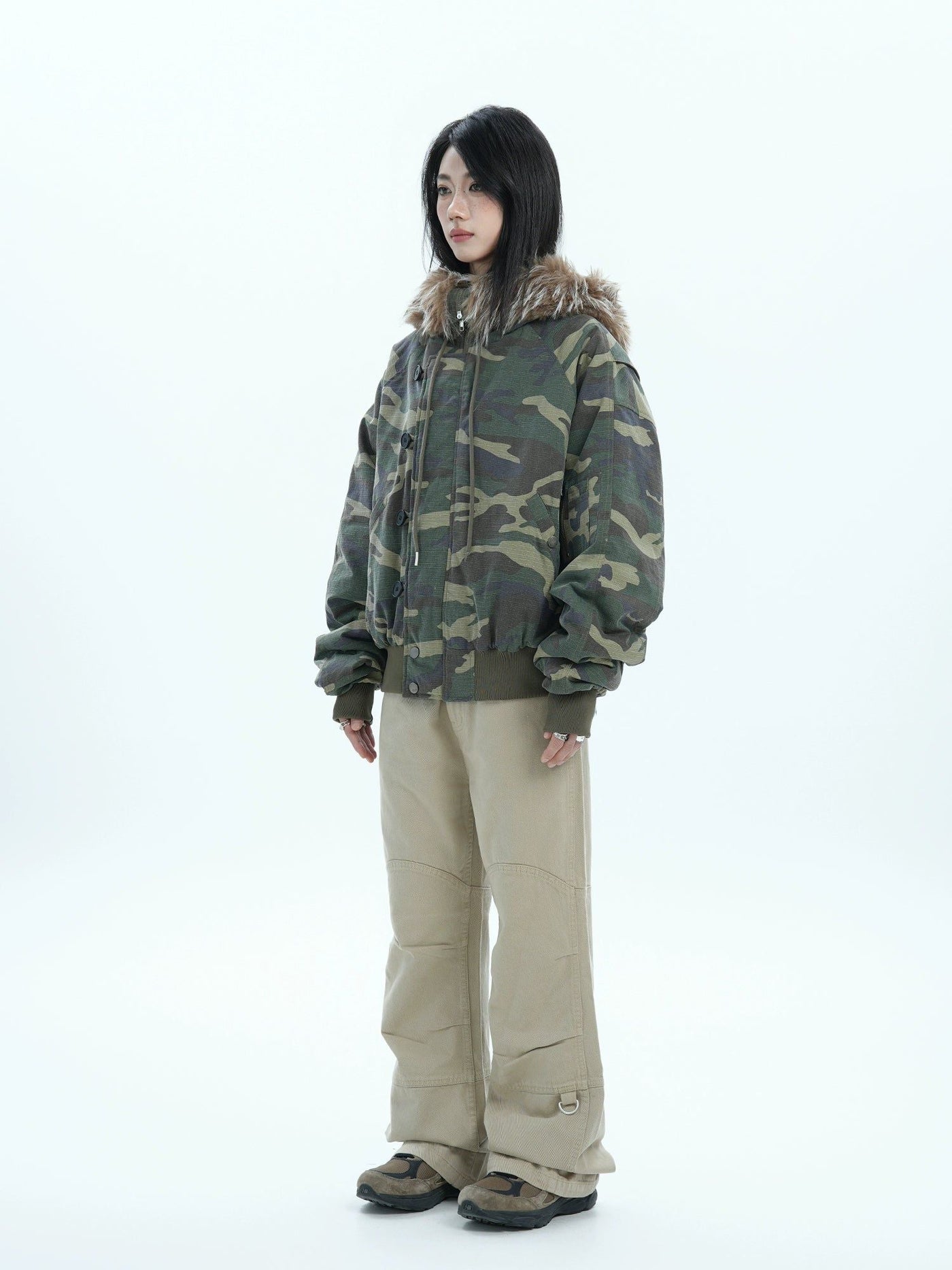 Fur Line Hood Camouflage Jacket Korean Street Fashion Jacket By Jump Next Shop Online at OH Vault