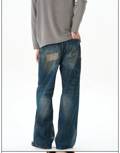 Washed Two-Tone Straight Jeans Korean Street Fashion Jeans By 77Flight Shop Online at OH Vault