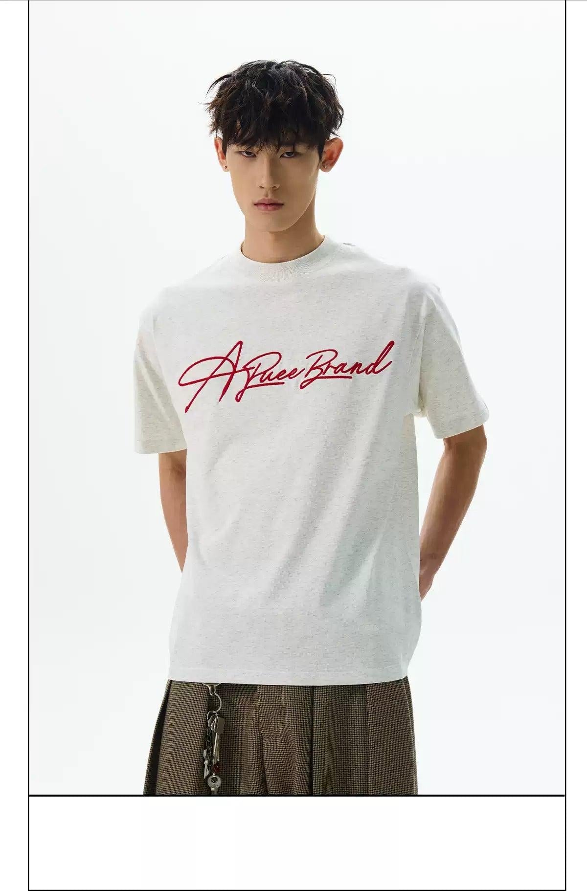 Embroidered Logo T-Shirt Korean Street Fashion T-Shirt By A PUEE Shop Online at OH Vault