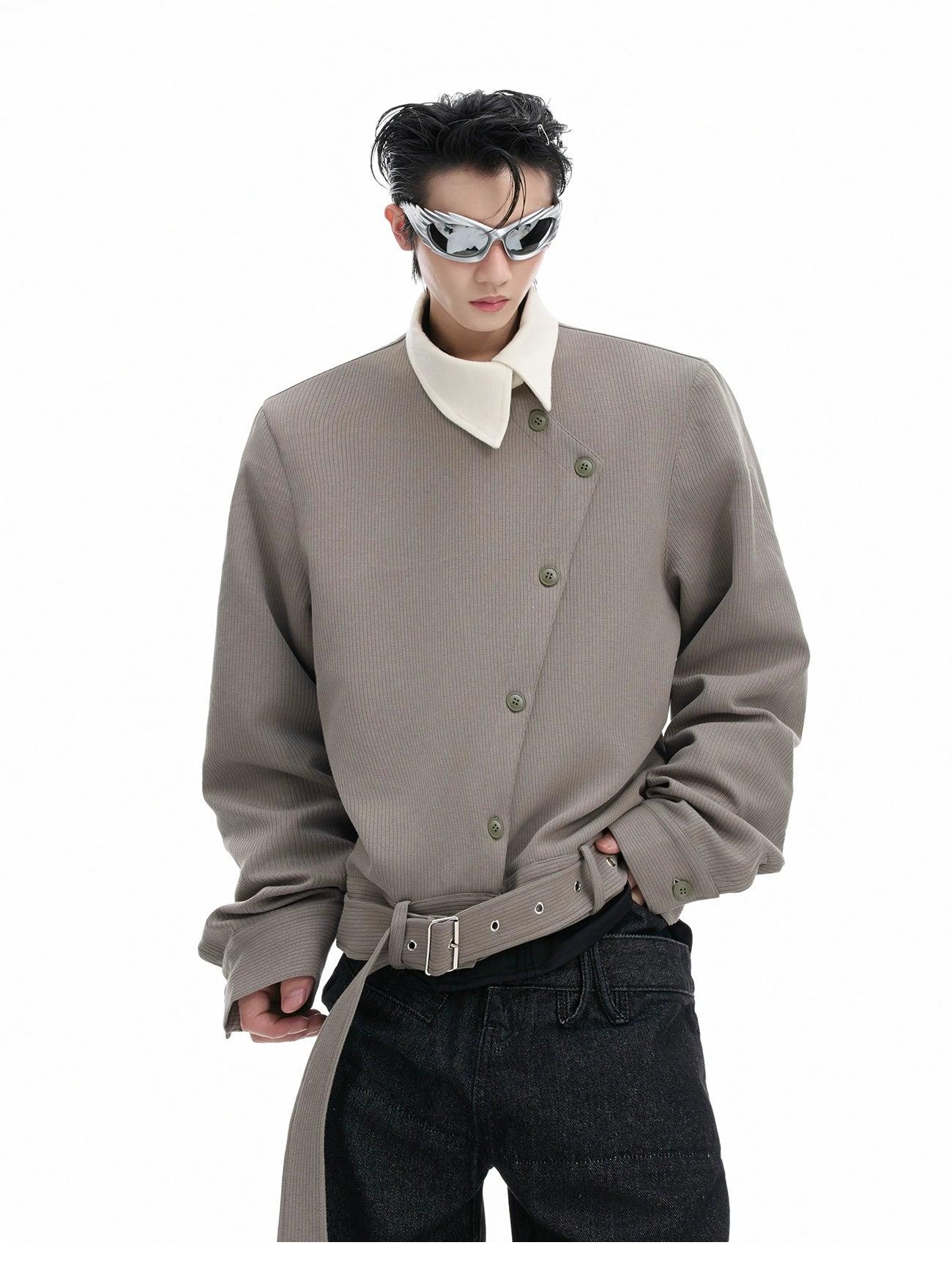 Oblique Buttons Buckled Strap Knit Jacket Korean Street Fashion Jacket By Argue Culture Shop Online at OH Vault