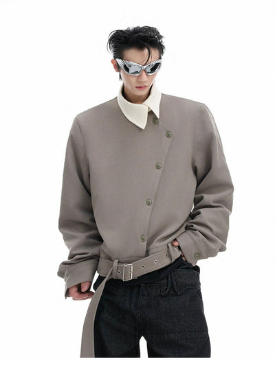 Oblique Buttons Buckled Strap Knit Jacket Korean Street Fashion Jacket By Argue Culture Shop Online at OH Vault