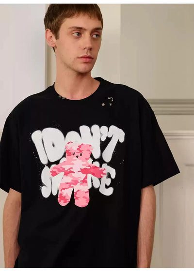 Bear and Graffiti Logo T-Shirt Korean Street Fashion T-Shirt By Donsmoke Shop Online at OH Vault