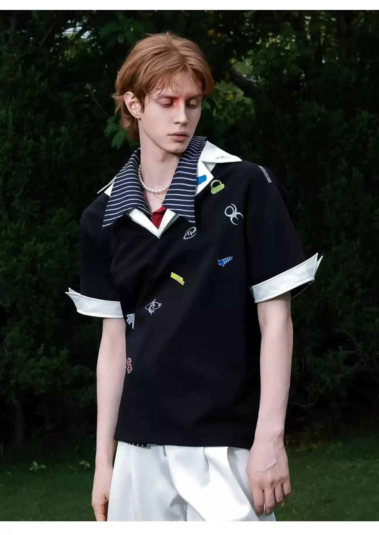 Spliced Logo Print T-Shirt Korean Street Fashion Shirt By Argue Culture Shop Online at OH Vault