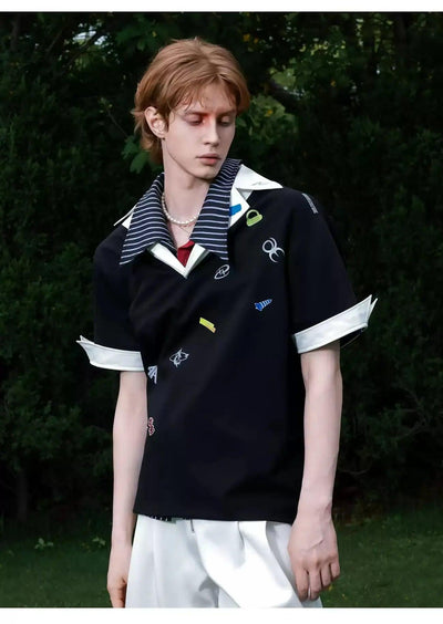 Spliced Logo Print T-Shirt Korean Street Fashion Shirt By Argue Culture Shop Online at OH Vault