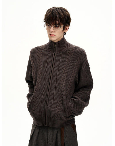 Stand Collar Cable Knit Zipped Jacket Korean Street Fashion Jacket By MaxDstr Shop Online at OH Vault