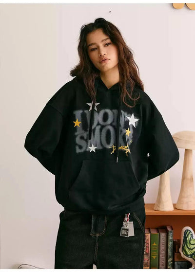 Blurred Logo and Stars Hoodie Korean Street Fashion Hoodie By Donsmoke Shop Online at OH Vault