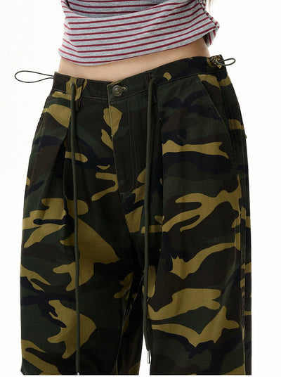 Drawcord Pleated Camo Pants Korean Street Fashion Pants By 77Flight Shop Online at OH Vault
