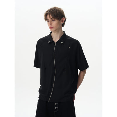 Metallic Curve Zipped Shirt Korean Street Fashion Shirt By MaxDstr Shop Online at OH Vault