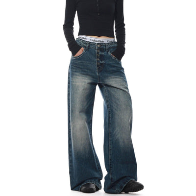 Washed Button-Down Flared Jeans Korean Street Fashion Jeans By Mr Nearly Shop Online at OH Vault