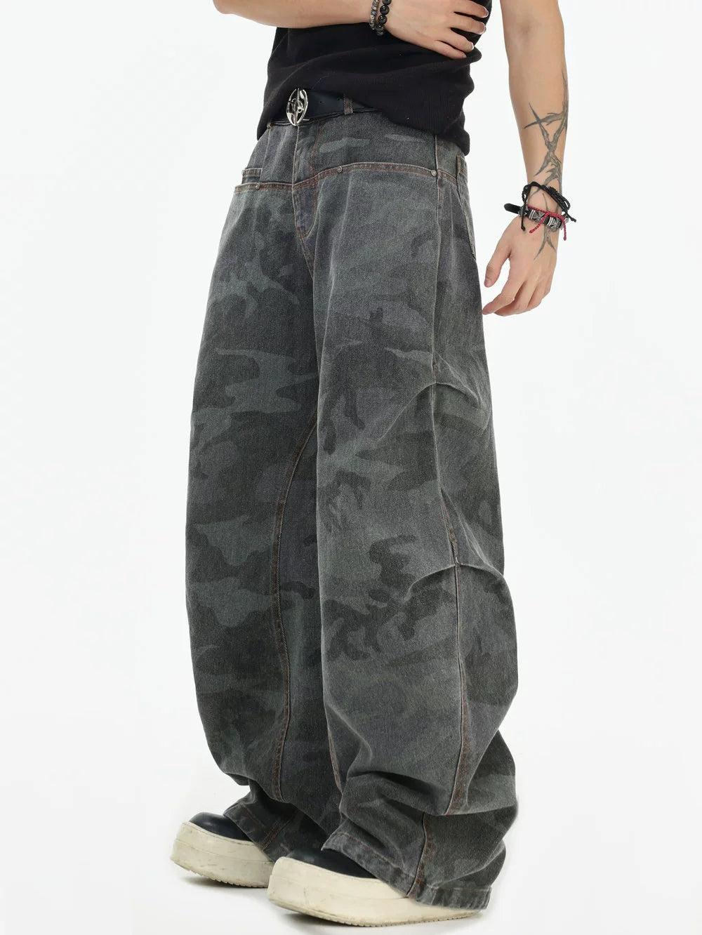 Structured Camouflage Relax Fit Jeans Korean Street Fashion Jeans By INS Korea Shop Online at OH Vault