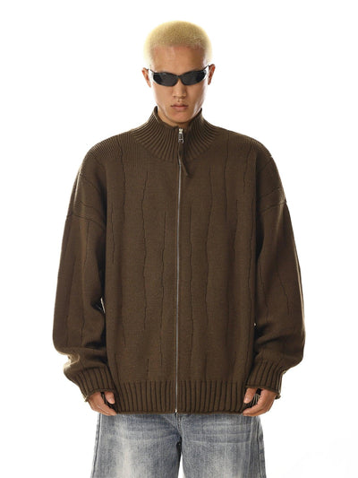 Stitched Pattern Zipped Knit Jacket Korean Street Fashion Jacket By MEBXX Shop Online at OH Vault