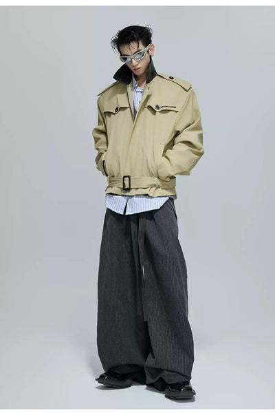 Faux Leather Collar Strap Belt Jacket Korean Street Fashion Jacket By Argue Culture Shop Online at OH Vault