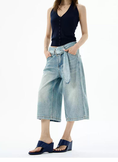 Wide Belt Strap Denim Shorts Korean Street Fashion Shorts By 77Flight Shop Online at OH Vault